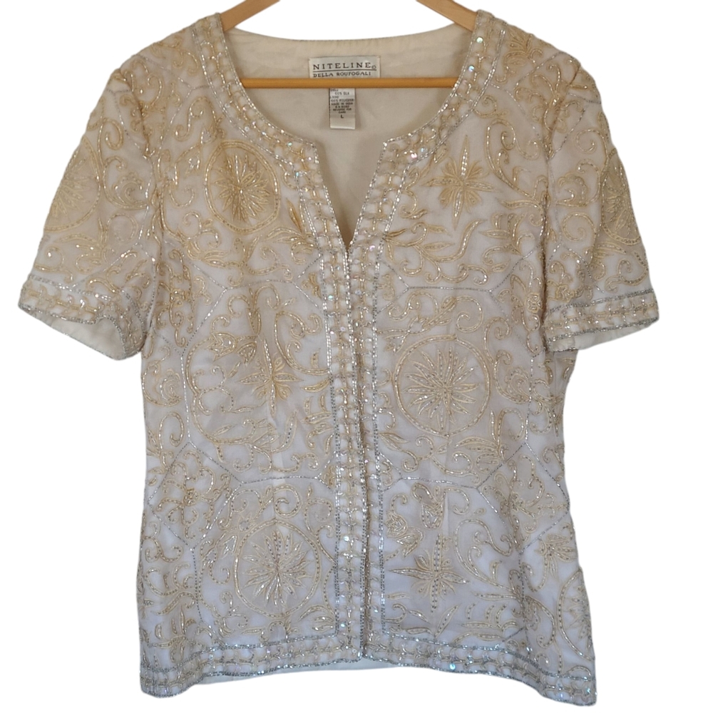 NiteLine Women's Cream and Gold Embellished Top